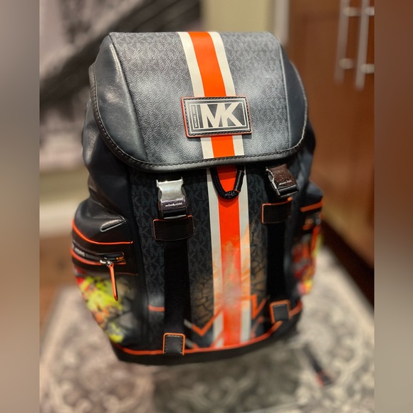 NWT Signed MICHAEL KORS MENS COOPER BACKPACK in ORANGE NAVY COLLAB X ToAsTed - Picture 7 of 11